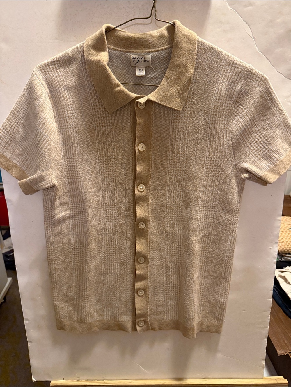 J. Crew Men's Short-Sleeve Knit Polo in Beige and Cream